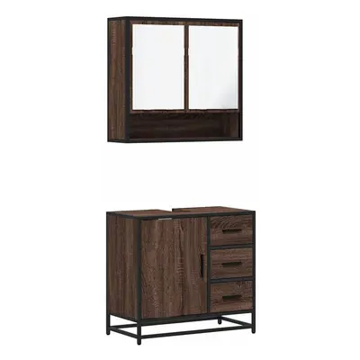 (brown oak) vidaXL Piece Bathroom Furniture Set Black Engineered Wood bathroom cabinet