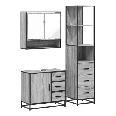 (grey sonoma) vidaXL Piece Bathroom Furniture Set Grey Sonoma Engineered Wood