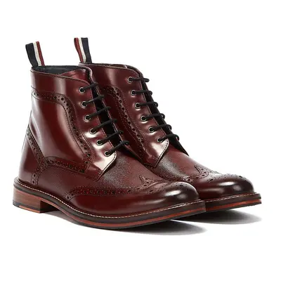 (Red, (Adults')) Ben Sherman Alfred Brogue Leather Men's Burgundy Boots