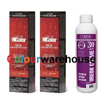 (H12 (2x), Dev (Vol. 30) 8oz) L'Oreal HiColor H12 Deep Auburn Red, Reds For Dark Hair Only