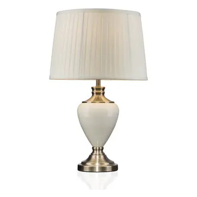 Hepburn Large Ceramic Table Lamp with Pleated Shade - Cream & Brass