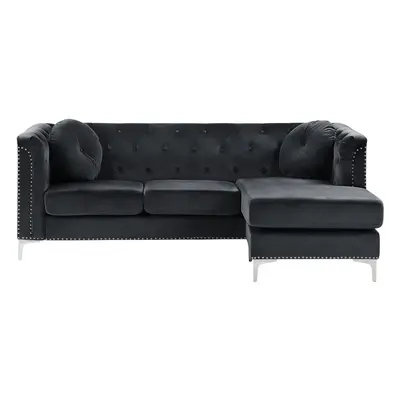 Left Hand Velvet Corner Sofa Black FLEN