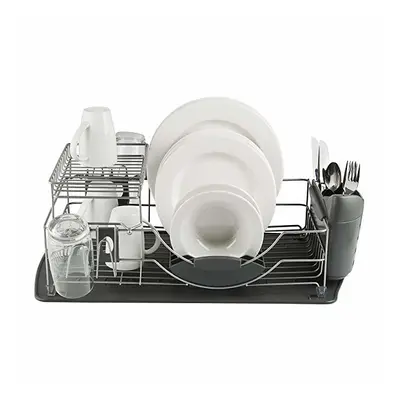 Tower T847002 Compact 2-Tier Dish Rack with Cutlery Drainer, Removable Draining Tray, Colour Coa