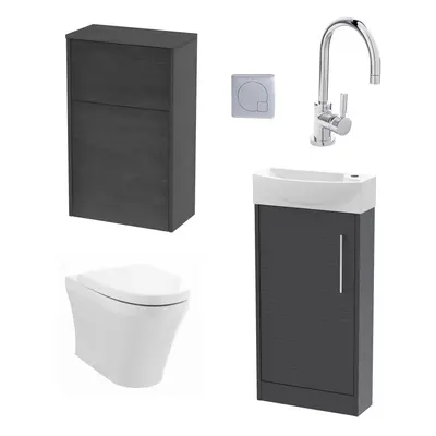 Cloakroom Suite - Left Hand 440mm Vanity, WC Unit, Toilet and Tap - Graphite