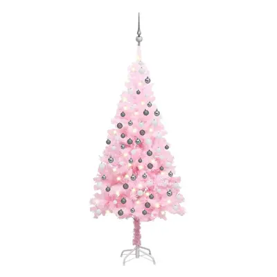 vidaXL Artificial Pre-lit Christmas Tree with Ball Set Xmas Tree Pink PVC