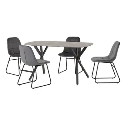 (Grey Velvet) Athens Concrete Effect/Black Rectangular Dining Set with Lukas Chairs - Table with