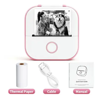 (Pink Printer) Mini Sticker Printer Phomemo T02 Thermal Portable Inkless Pocket Phone Printer Co