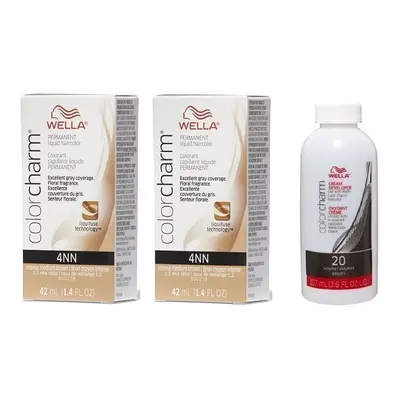 (4NN + 4NN + Dev(vol20)3.6oz) Wella 4NN Intense Medium Brown Color Charm Permanent Liquid Hairco