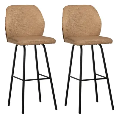 HOMCOM Bar Stools Set of 2, Upholstered Kitchen Stools with Back, Footrest