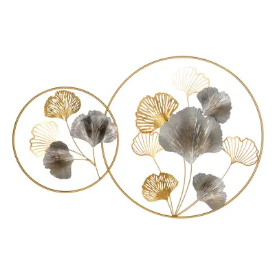 HOMCOM Minimalist Metal Wall Art Ginkgo Leaves Hanging Wall Sculpture, Gold