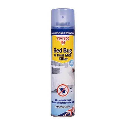 Zero In Bed Bug & Dust Mite Killer - 300ml Aerosol. Ready-To-Use. Prevents Allergies, Long-Lasti