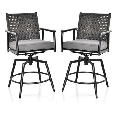 Set of Bar Stools Swivel Rattan Counter Height Chairs W/Removable Seat Cushion