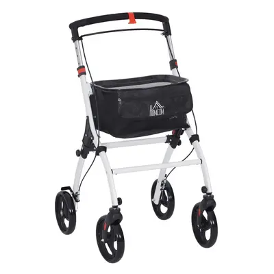 HOMCOM Folding Upright Rollator Walker with Storage Bag, Tray, White