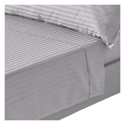 (King, Grey) Egyptian Cotton Flat Sheet Single Thread Count Satin Stripe