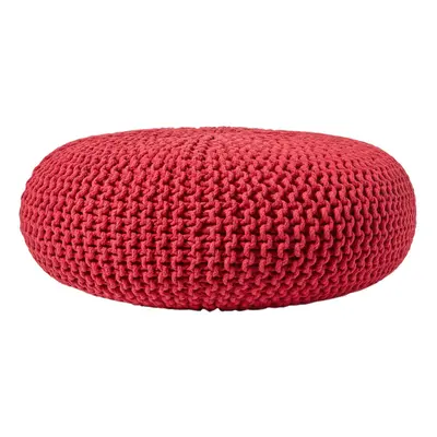 (Red) Knitted Cotton Large Round Pouffe Footstool x cm