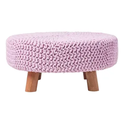 (Pink) Knitted Cotton Footstool with Wooden Legs Large x x cm