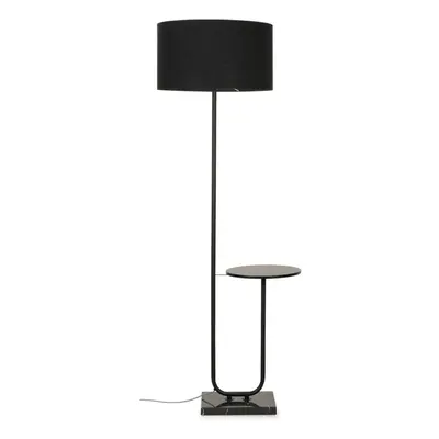 ValueLights Tavel Matte Black Floor Lamp with Table with Large Black Reni Shade