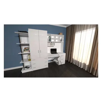 (White) Wardrobe Desk Bookshelf Furniture Set EDEN 3AM