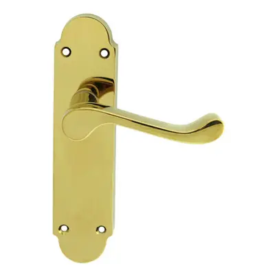 PAIR Victorian Upturned Handle on Latch Backplate x 42mm Polished Brass