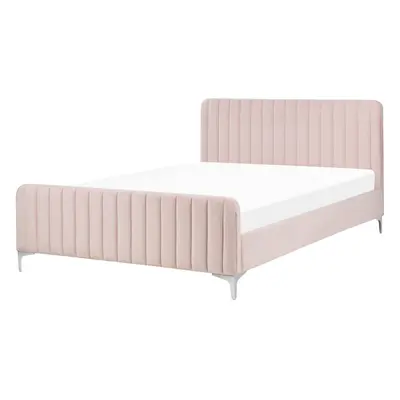 Slatted Bed LUNAN x cm (EU Double) Velvet Pastel Pink