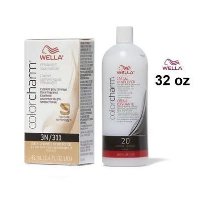 (3N+Dev(Vol.20)32oz) Wella 3N Dark Brown Color Charm Permanent Liquid Haircolor