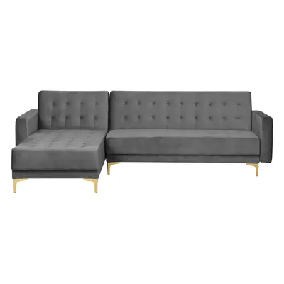 Corner Sofa ABERDEEN Grey Velvet Right Hand