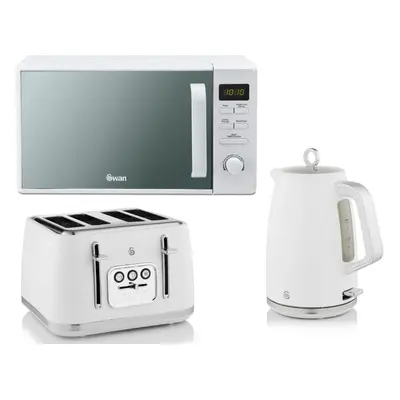 Swan Serenity White Kettle, Slice Toaster & 800W Digital Microwave