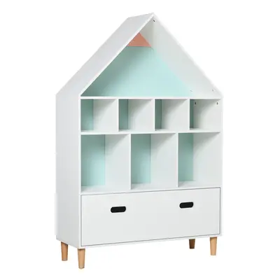 HOMCOM Kids Bookshelf Chest w/ Drawer Cubes Baby Toy Wood Organizer White