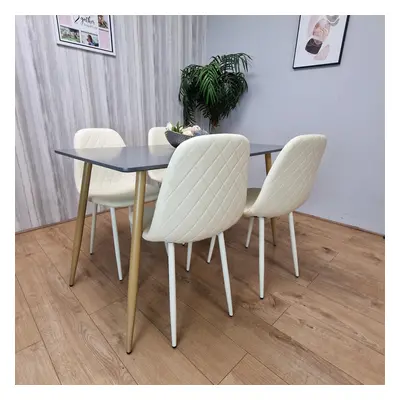 Wooden Rectangle Dining Table Set Grey Table with Cream Gem Chairs