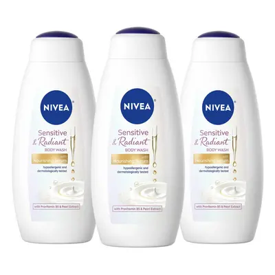 NIVEA Sensitive and Radiant Body Wash with Nourishing Serum Provitamin B5 and Pearl Extract Fl O