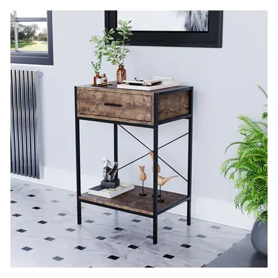 (Dark Wood) Brooklyn Drawer Console Table Industrial Storage