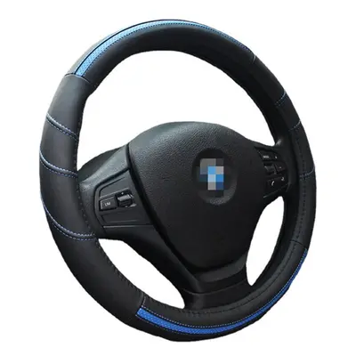 (Blue) 38CM Car Steering Wheel Covers Four Seasons Universal Leather Car Cover