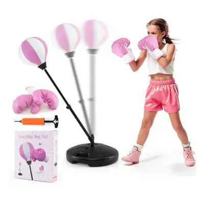 Adjustable Boxing Set Punching Ball w/Boxing Gloves & Air Pump-Pink