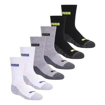 PUMA boys Pack Cut Crew Socks White/Grey/Black 11 US