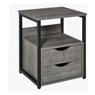 HOMCOM End Table Bedside Desk Slim Storage Cabinet with Shelf Grey