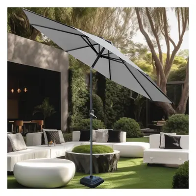 (Grey) Greenbay 3M Round Garden Parasol Umbrella Patio Outdoor Sun Shade Crank Tilt