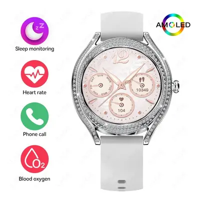 (Silica gel White, Bluetooth Call) LIGE AMOLED Smart Watch AI Voice Siri Bluetooth Call Heart Ra