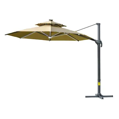 Outsunny 3m Cantilever Parasol Solar Lights Power Bank Base Spin Beige