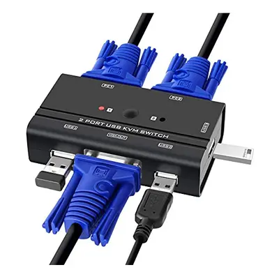 VGA KVM Switch, Port KVM Switcher Selector for PC Sharing Monitor and USB Devices, Keyboard, Mou