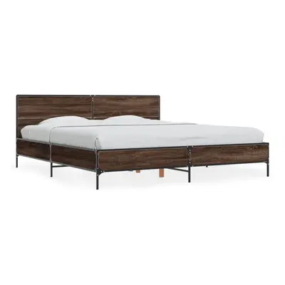 (brown oak, x cm) vidaXL Bed Frame Home Bed Base Smoked Oak 140x190 cm Engineered Wood and Metal