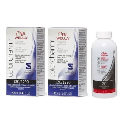 (12C+12C+Dev (Vol. 20) 3.6oz) Wella 12A Frosty Ash Color Charm Permanent Liquid Haircolor & Deve