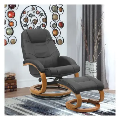 (Black) Swivel Recliner Chair Sofa with Footstool