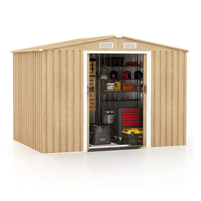 Large Outdoor Storage Shed Metal Garden Tool House With Sloped Roof & Air Vents