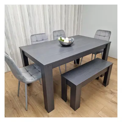 Dining Table and Chairs With Bench Black Dark Grey Grey Velvet Chairs Wooden Bench Wood Dining S