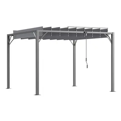 Outsunny x 3(m) Outdoor Louvered Metal Pergola with Retractable Roof, Grey