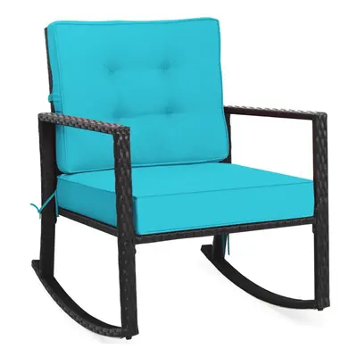 Outdoor Wicker Furniture Rocking Chair Metal Frame Patio Rattan Rocker w/Cushion