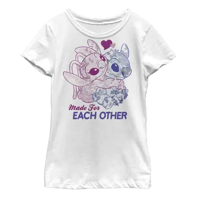 Disney Lilo Stitch Angel Together Girl's Solid Crew Tee White Small