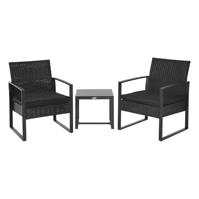 Outsunny Pieces Rattan Patio Bistro Set Chairs Coffee Side Table Set, Black