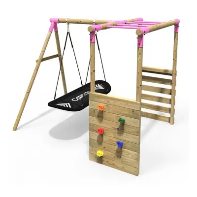 (Monkey Bars - Boat, Pink) Rebo Wooden Children's Garden Swing Set with Monkey Bars