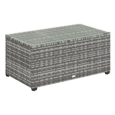 Outsunny Outdoor Coffee Table, Glass Top Rattan Side Table, Light Grey